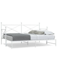 Lit de jour avec lit gigogne sans matelas blanc 90x200 cm acier | Mobilier & Déco