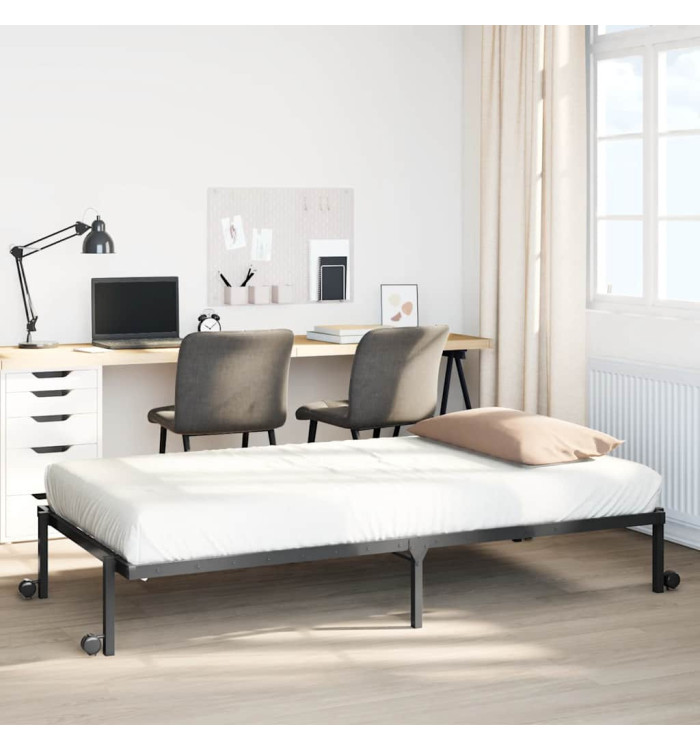 Cadre de lit sans matelas pliable noir 107x203 cm acier | Mobilier & Déco