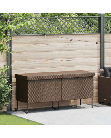 Boîte rangement jardin roues marron 160x55x75 cm résine tressée | Mobilier & Déco