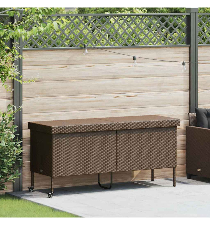 Boîte rangement jardin roues marron 160x55x75 cm résine tressée | Mobilier & Déco