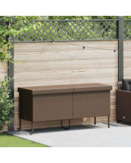 Boîte rangement jardin roues marron 160x55x75 cm résine tressée | Mobilier & Déco