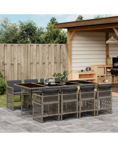 Ensemble à manger de jardin 9 pcs coussins gris résine tressée | Mobilier & Déco