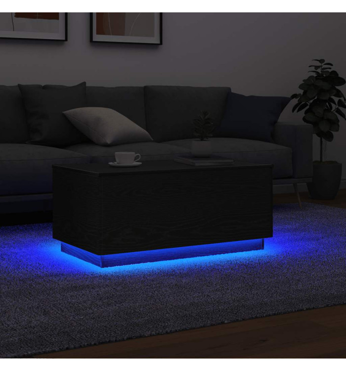 Table basse avec lumières LED chêne noir 90x49x40 cm | Mobilier & Déco