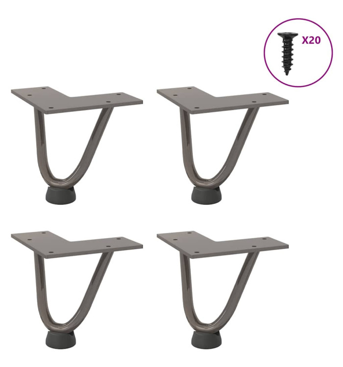 Pieds en épingle à cheveux pour table basse 4 pièces Acier naturel 10 cm Acier massif | Mobilier & Déco