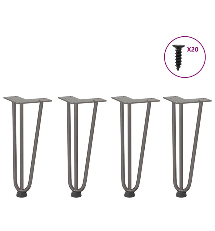 Pieds en épingle à cheveux pour table basse 4 pièces Acier naturel 30 cm Acier massif | Mobilier & Déco