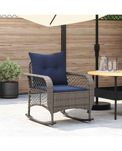 Chaise à bascule de jardin avec coussins gris résine tressée | Mobilier & Déco