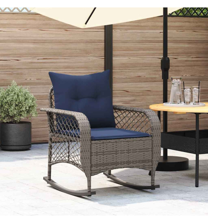 Chaise à bascule de jardin avec coussins gris résine tressée | Mobilier & Déco