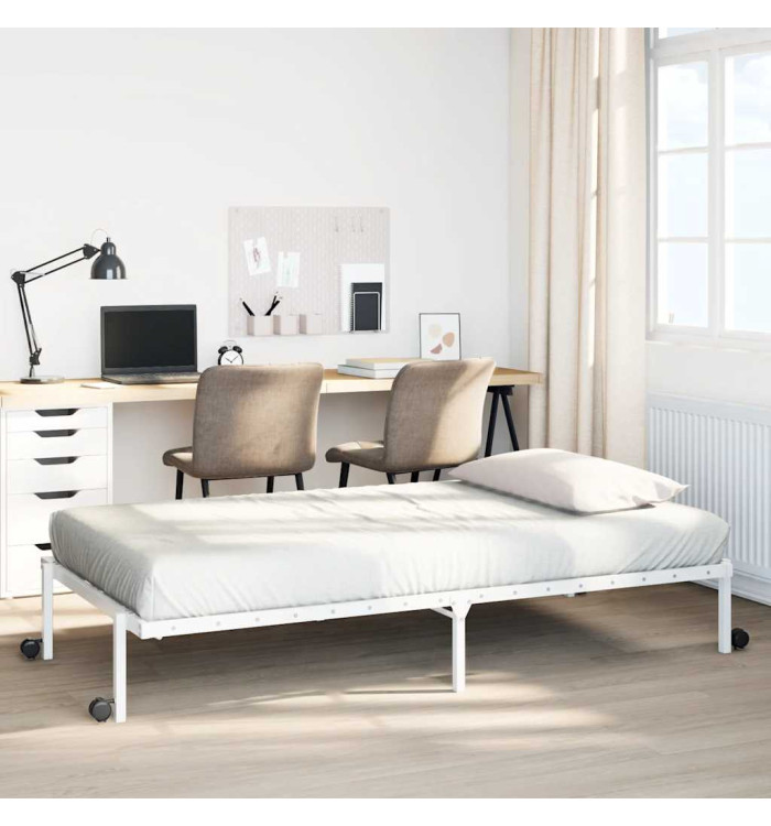 Cadre de lit sans matelas pliable blanc 100x190 cm acier | Mobilier & Déco