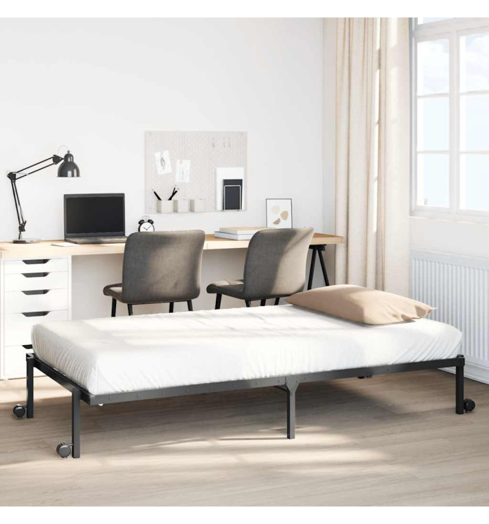 Cadre de lit sans matelas pliable noir 100x190 cm acier | Mobilier & Déco