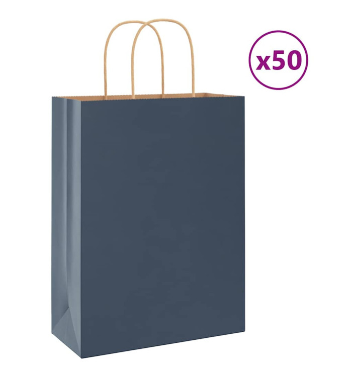 Sacs en papier 50 pcs avec poignées bleu 26x12x35 cm | Mobilier & Déco