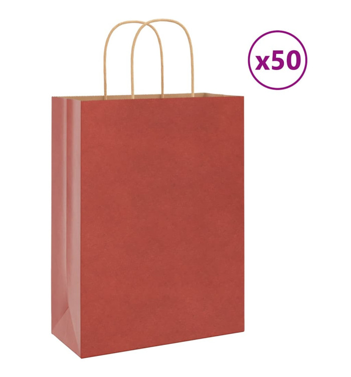 Sacs en papier 50 pcs avec poignées rouge 26x12x35 cm | Mobilier & Déco