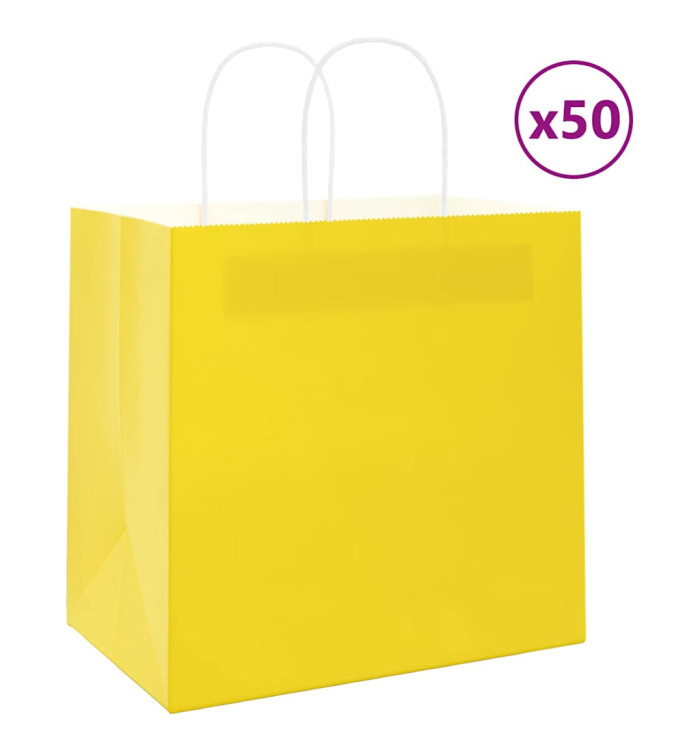 Sacs en papier 50 pcs avec poignées jaune 26x17x25 cm | Mobilier & Déco