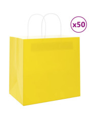 Sacs en papier 50 pcs avec poignées jaune 26x17x25 cm | Mobilier & Déco
