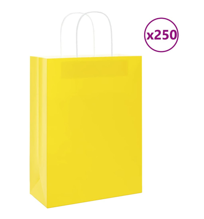 Sacs en papier 250 pcs avec poignées jaune 26x12x35 cm | Mobilier & Déco