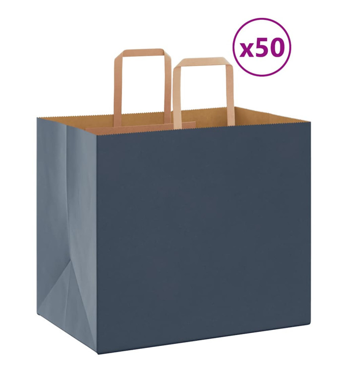 Sacs en papier 50 pcs avec poignées bleu 32x22x28 cm | Mobilier & Déco