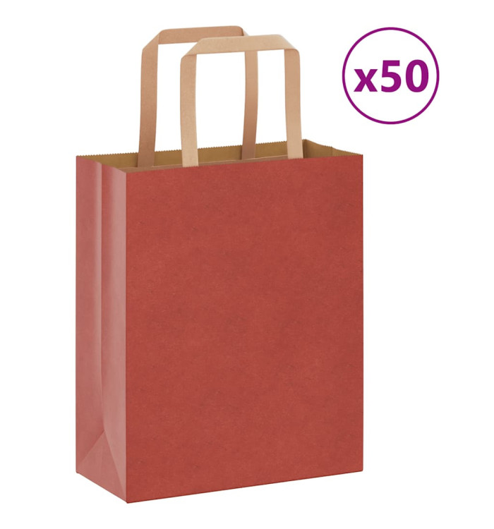 Sacs en papier 50 pcs avec poignées rouge 18x8x22 cm | Mobilier & Déco