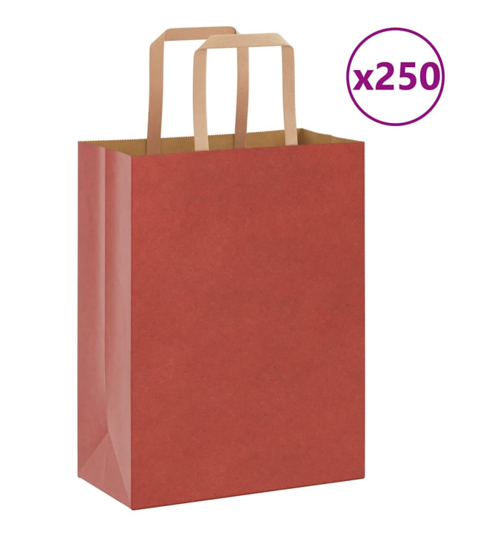 Sacs en papier 250 pcs avec poignées rouge 21x11x28 cm | Mobilier & Déco