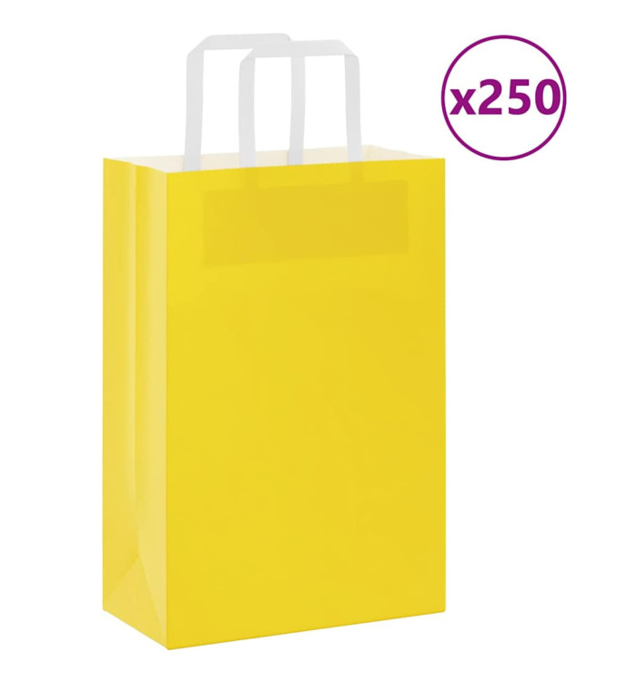 Sacs en papier 250 pcs avec poignées jaune 21x11x31 cm | Mobilier & Déco