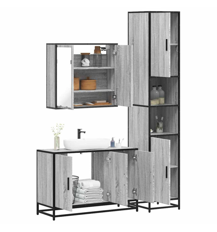 Ensemble de meubles de salle de bain 3 pcs Sonoma gris | Mobilier & Déco