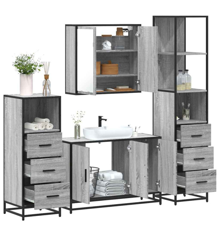 Ensemble de meubles de salle de bain 4 pcs sonoma gris | Mobilier & Déco