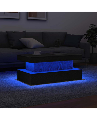 Table basse avec lumières LED chêne noir 90x50x40 cm | Mobilier & Déco