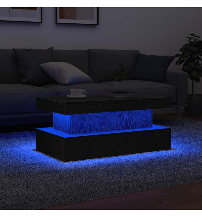 Table basse avec lumières LED chêne noir 90x50x40 cm | Mobilier & Déco
