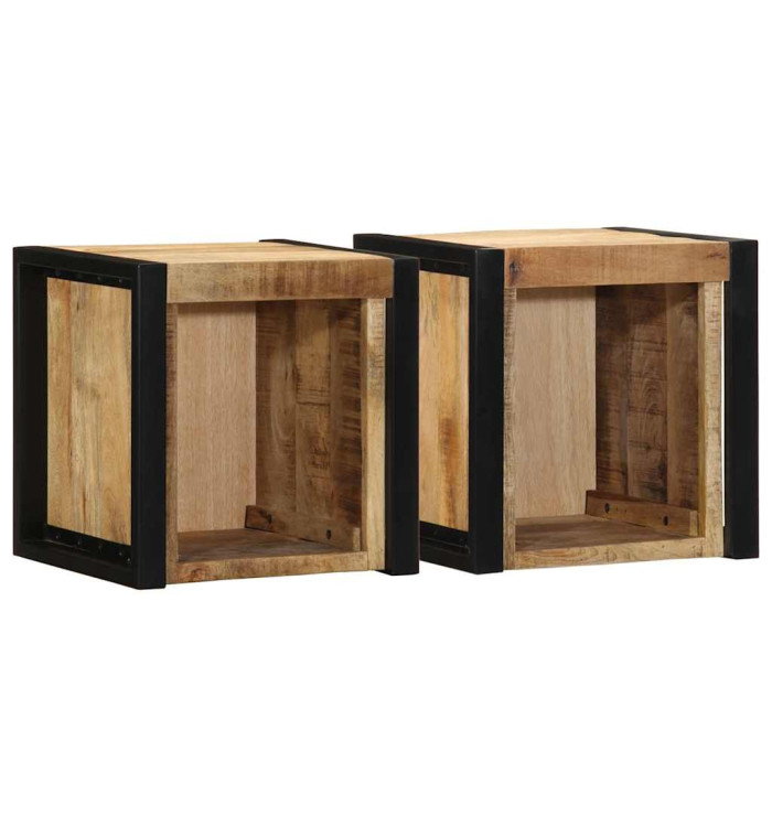 Tables de chevet 2 pcs 40x35x40 cm bois de manguier massif brut | Mobilier & Déco
