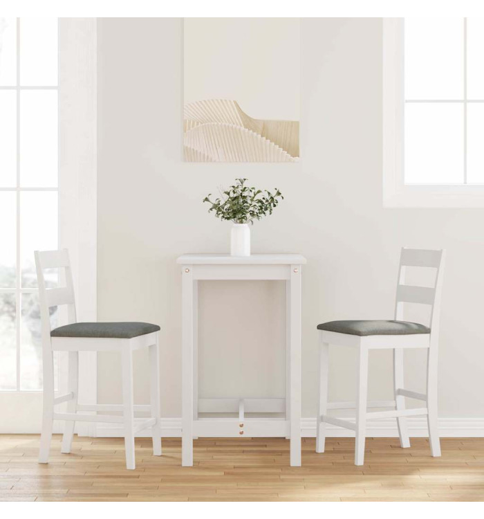 Tabourets de bar avec coussins 2 pcs blanc bois massif d'hévéa | Mobilier & Déco