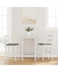 Tabourets de bar avec coussins 2 pcs blanc bois massif d'hévéa | Mobilier & Déco