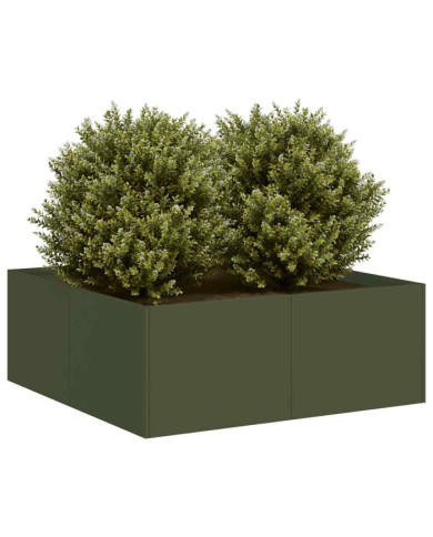 Jardinière vert olive 80x80x30 cm acier | Mobilier & Déco