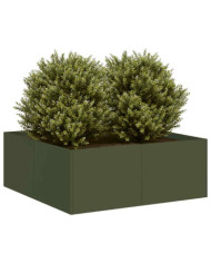 Jardinière vert olive 80x80x30 cm acier | Mobilier & Déco