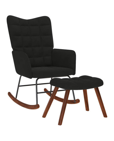 Chaise à bascule avec repose-pied noir velours | Mobilier & Déco