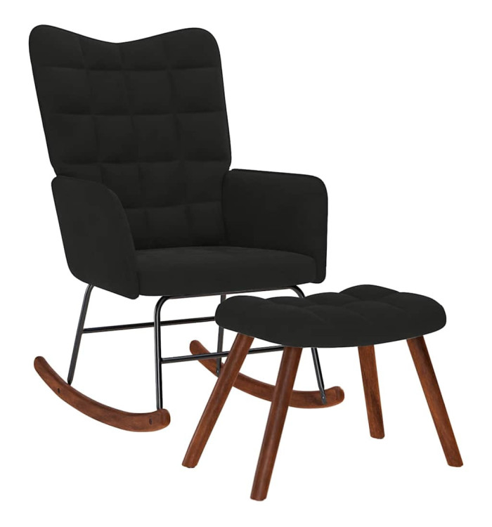 Chaise à bascule avec repose-pied noir velours | Mobilier & Déco