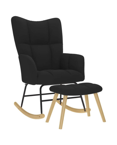 Chaise à bascule avec repose-pied Noir Tissu | Mobilier & Déco