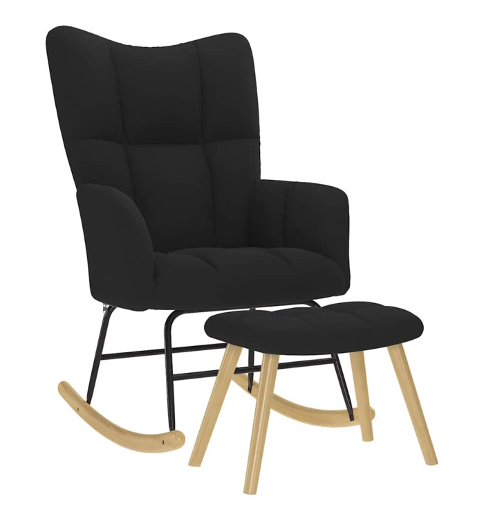 Chaise à bascule avec repose-pied Noir Tissu | Mobilier & Déco