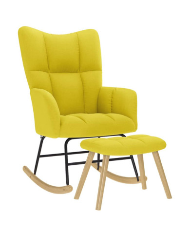 Chaise à bascule avec repose-pied jaune clair tissu | Mobilier & Déco
