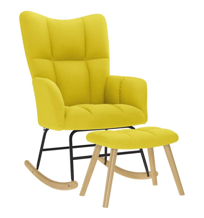 Chaise à bascule avec repose-pied jaune clair tissu | Mobilier & Déco