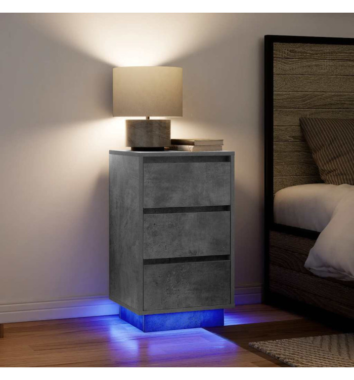 Table de chevet avec lumières LED gris béton 38x34x65 cm | Mobilier & Déco