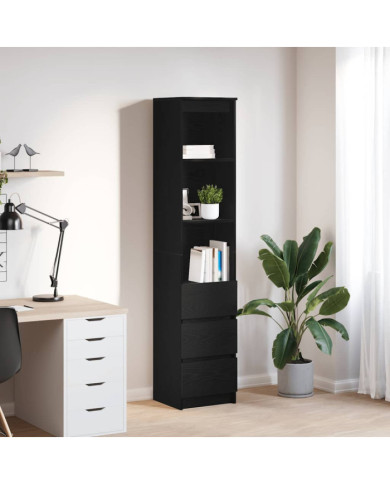 Buffet haut chêne noir 37,5x35x180 cm bois d'ingénierie | Mobilier & Déco