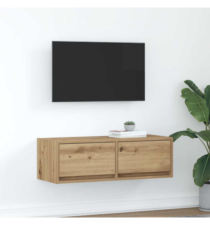 Meuble TV chêne artisanal 80x31x25,5 cm bois d'ingénierie | Mobilier & Déco