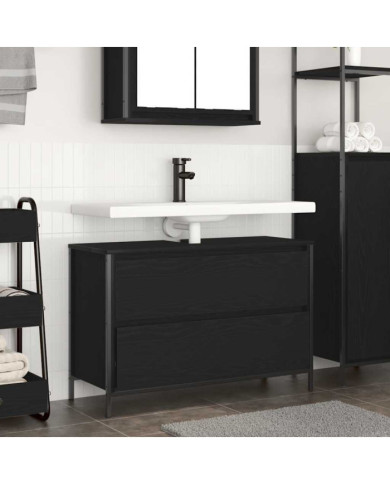 Meuble de salle de bain lavabo tiroirs chêne noir 90x34,5x60 cm | Mobilier & Déco
