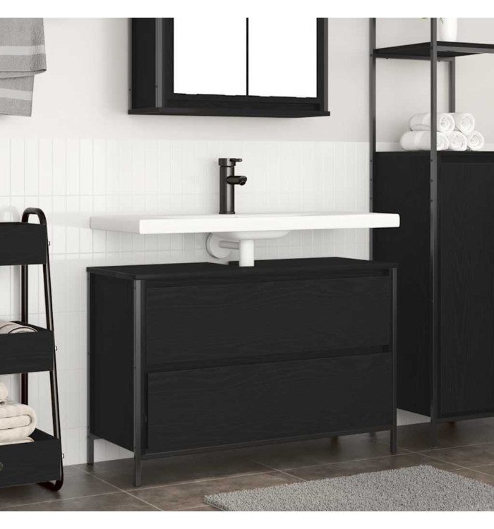 Meuble de salle de bain lavabo tiroirs chêne noir 90x34,5x60 cm | Mobilier & Déco