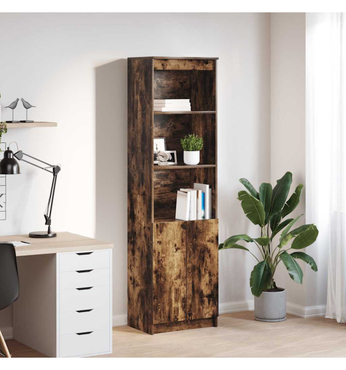 Buffet haut chêne fumé 50x35x180 cm bois d'ingénierie | Mobilier & Déco