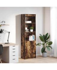 Buffet haut chêne fumé 50x35x180 cm bois d'ingénierie | Mobilier & Déco