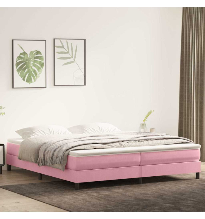 Sommier à lattes de lit avec matelas rose 180x220 cm velours | Mobilier & Déco