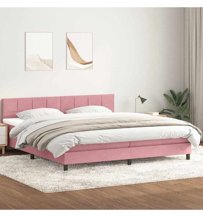Sommier à lattes de lit avec matelas rose 180x220 cm velours | Mobilier & Déco