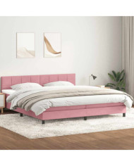 Sommier à lattes de lit avec matelas rose 180x220 cm velours | Mobilier & Déco