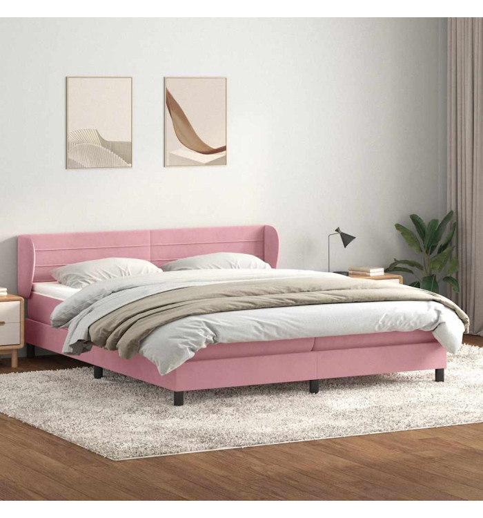 Sommier à lattes de lit avec matelas rose 180x220 cm velours | Mobilier & Déco