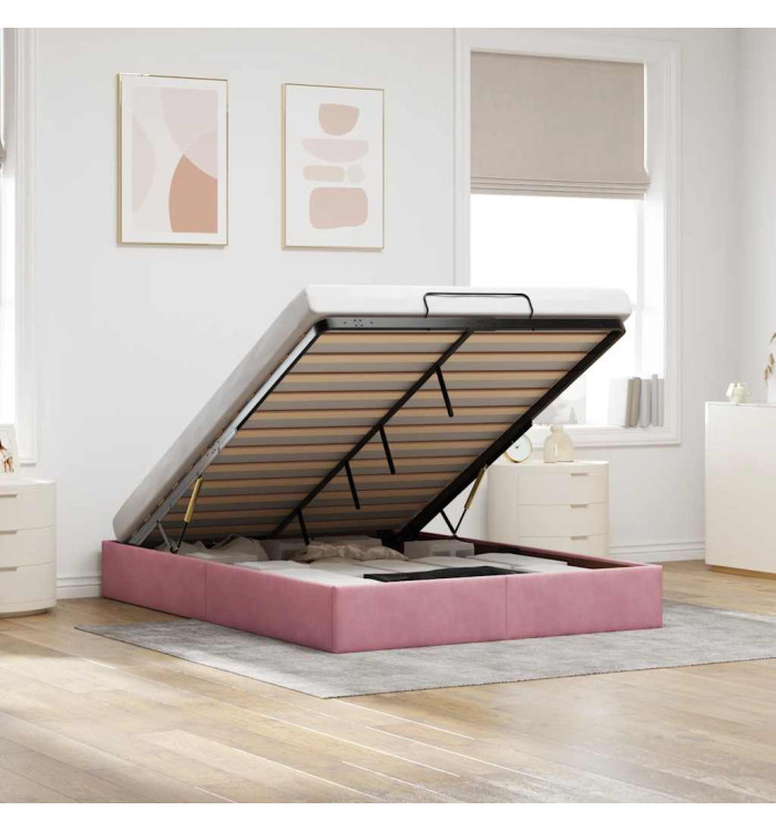 Cadre de lit ottoman sans matelas rose 140x200 cm velours | Mobilier & Déco