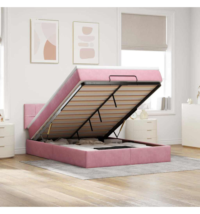 Cadre de lit ottoman avec matelas rose 140x200 cm velours | Mobilier & Déco